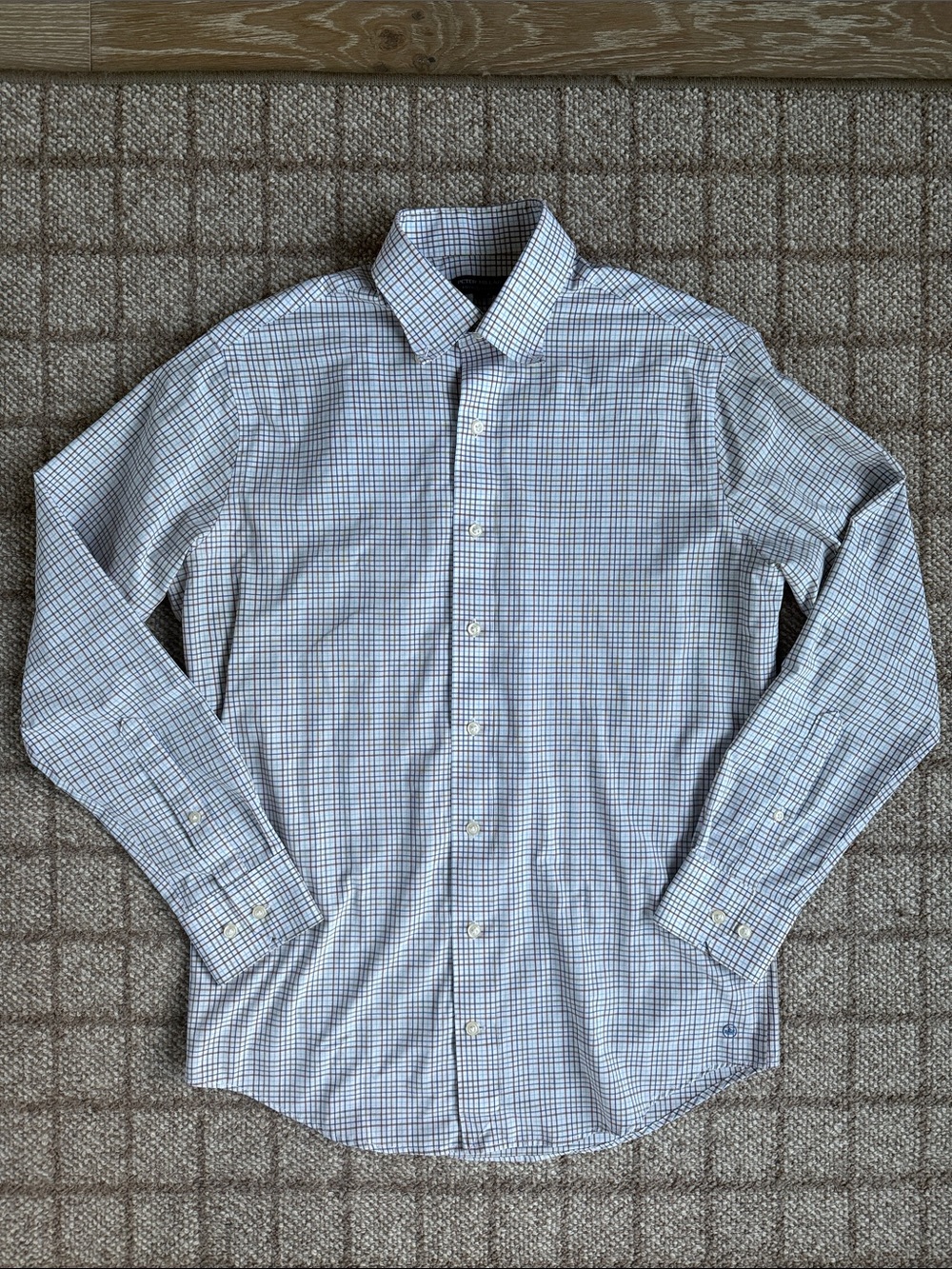 Men's Peter Millar Blue, Red & Brown Plaid Button Down Shirt - Size M